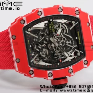 RICHARD MILLERM RM35-02 RM3502 Real Red NTPT RMF 1:1 Best Edition Skeleton Black Dial on Red Nylon Strap RMUL2 - Super Clone Watch | 1:1 Best Version