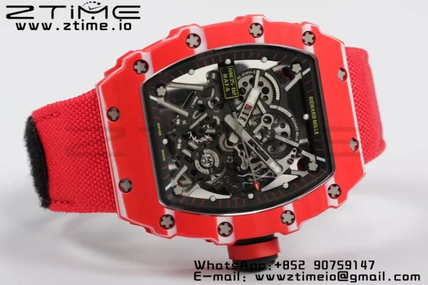 RICHARD MILLERM RM35-02 RM3502 Real Red NTPT RMF 1:1 Best Edition Skeleton Black Dial on Red Nylon Strap RMUL2 - Super Clone Watch | 1:1 Best Version