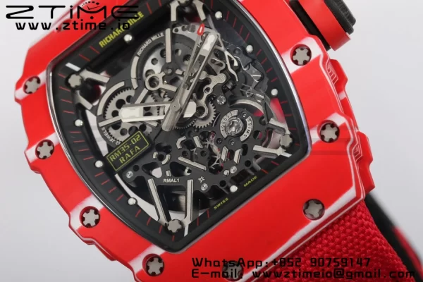 RICHARD MILLERM RM35-02 RM3502 Real Red NTPT RMF 1:1 Best Edition Skeleton Black Dial on Red Nylon Strap RMUL2 - Super Clone Watch | 1:1 Best Version