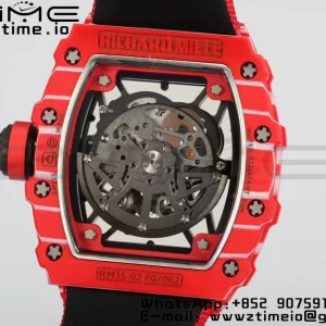 RICHARD MILLERM RM35-02 RM3502 Real Red NTPT RMF 1:1 Best Edition Skeleton Black Dial on Red Nylon Strap RMUL2 - Super Clone Watch | 1:1 Best Version