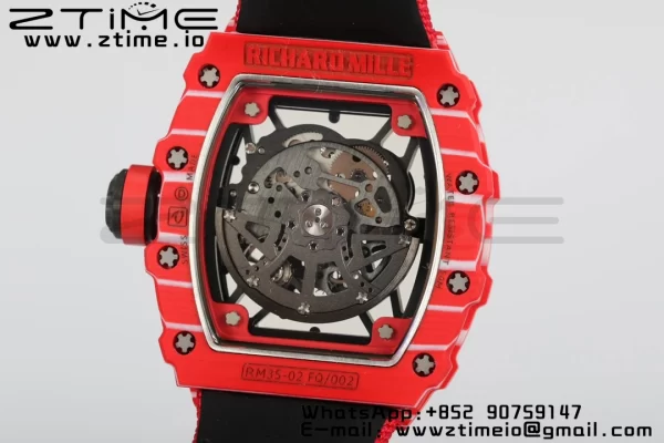 RICHARD MILLERM RM35-02 RM3502 Real Red NTPT RMF 1:1 Best Edition Skeleton Black Dial on Red Nylon Strap RMUL2 - Super Clone Watch | 1:1 Best Version