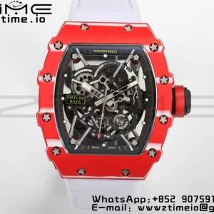 RICHARD MILLERM RM35-02 RM3502 Real Red NTPT RMF 1:1 Best Edition Skeleton Black Dial on White  Nylon Strap RMUL2 - Super Clone Watch | 1:1 Best Version
