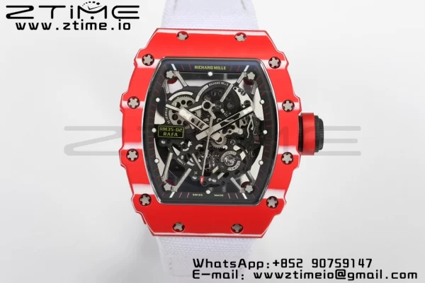 RICHARD MILLERM RM35-02 RM3502 Real Red NTPT RMF 1:1 Best Edition Skeleton Black Dial on White Nylon Strap RMUL2 - Super Clone Watch | 1:1 Best Version