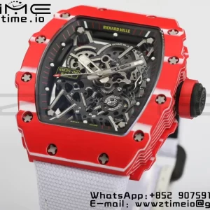 RICHARD MILLERM RM35-02 RM3502 Real Red NTPT RMF 1:1 Best Edition Skeleton Black Dial on White Nylon Strap RMUL2 - Super Clone Watch | 1:1 Best Version