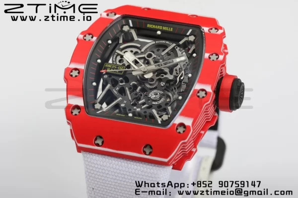 RICHARD MILLERM RM35-02 RM3502 Real Red NTPT RMF 1:1 Best Edition Skeleton Black Dial on White Nylon Strap RMUL2 - Super Clone Watch | 1:1 Best Version