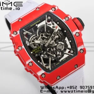 RICHARD MILLERM RM35-02 RM3502 Real Red NTPT RMF 1:1 Best Edition Skeleton Black Dial on White Nylon Strap RMUL2 - Super Clone Watch | 1:1 Best Version