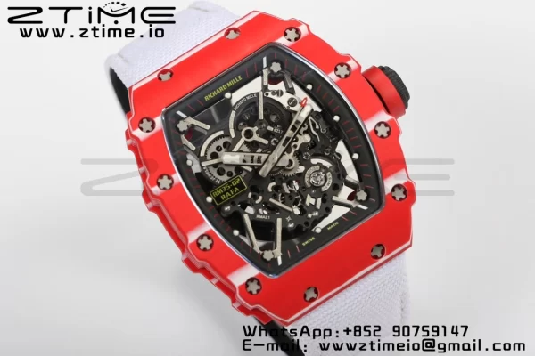 RICHARD MILLERM RM35-02 RM3502 Real Red NTPT RMF 1:1 Best Edition Skeleton Black Dial on White Nylon Strap RMUL2 - Super Clone Watch | 1:1 Best Version