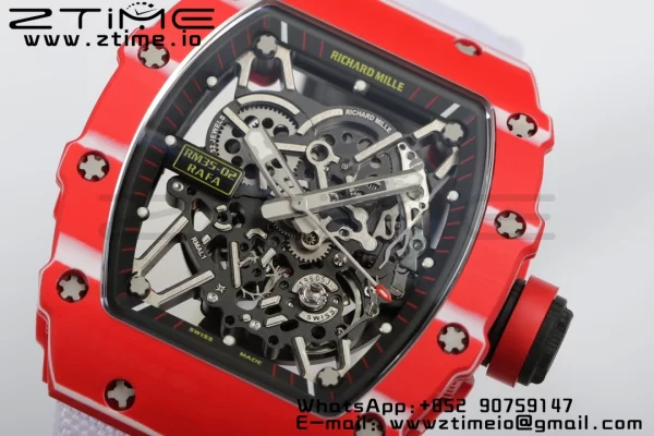 RICHARD MILLERM RM35-02 RM3502 Real Red NTPT RMF 1:1 Best Edition Skeleton Black Dial on White Nylon Strap RMUL2 - Super Clone Watch | 1:1 Best Version