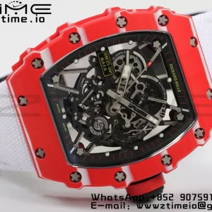 RICHARD MILLERM RM35-02 RM3502 Real Red NTPT RMF 1:1 Best Edition Skeleton Black Dial on White Nylon Strap RMUL2 - Super Clone Watch | 1:1 Best Version