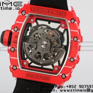RICHARD MILLERM RM35-02 RM3502 Real Red NTPT RMF 1:1 Best Edition Skeleton Black Dial on White Nylon Strap RMUL2 - Super Clone Watch | 1:1 Best Version