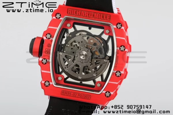 RICHARD MILLERM RM35-02 RM3502 Real Red NTPT RMF 1:1 Best Edition Skeleton Black Dial on White Nylon Strap RMUL2 - Super Clone Watch | 1:1 Best Version