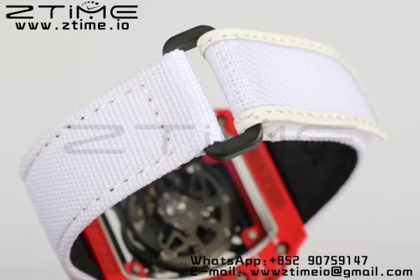 RICHARD MILLERM RM35-02 RM3502 Real Red NTPT RMF 1:1 Best Edition Skeleton Black Dial on White Nylon Strap RMUL2 - Super Clone Watch | 1:1 Best Version