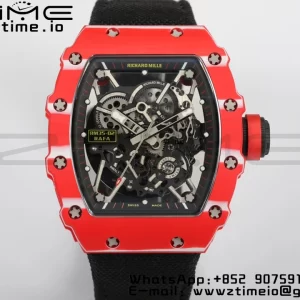 RICHARD MILLERM RM35-02 RM3502 Real Red NTPT RMF 1:1 Best Edition Skeleton Black Dial on White Nylon Strap RMUL2 - Super Clone Watch | 1:1 Best Version