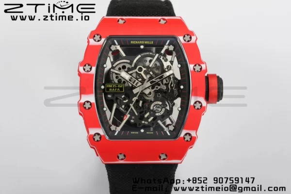 RICHARD MILLERM RM35-02 RM3502 Real Red NTPT RMF 1:1 Best Edition Skeleton Black Dial on White Nylon Strap RMUL2 - Super Clone Watch | 1:1 Best Version