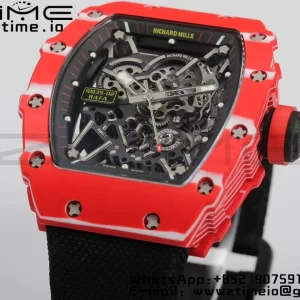 RICHARD MILLERM RM35-02 RM3502 Real Red NTPT RMF 1:1 Best Edition Skeleton Black Dial on White Nylon Strap RMUL2 - Super Clone Watch | 1:1 Best Version