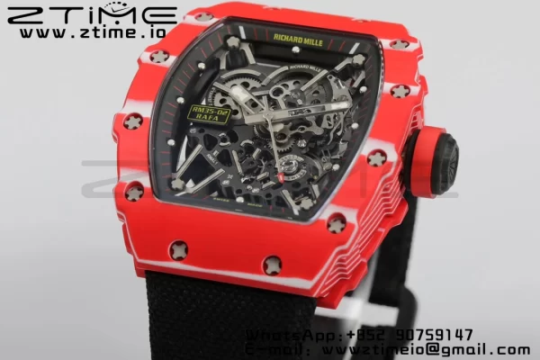 RICHARD MILLERM RM35-02 RM3502 Real Red NTPT RMF 1:1 Best Edition Skeleton Black Dial on White Nylon Strap RMUL2 - Super Clone Watch | 1:1 Best Version