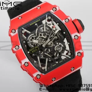 RICHARD MILLERM RM35-02 RM3502 Real Red NTPT RMF 1:1 Best Edition Skeleton Black Dial on White Nylon Strap RMUL2 - Super Clone Watch | 1:1 Best Version
