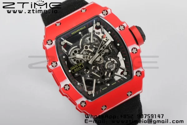 RICHARD MILLERM RM35-02 RM3502 Real Red NTPT RMF 1:1 Best Edition Skeleton Black Dial on White Nylon Strap RMUL2 - Super Clone Watch | 1:1 Best Version