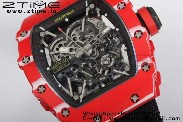 RICHARD MILLERM RM35-02 RM3502 Real Red NTPT RMF 1:1 Best Edition Skeleton Black Dial on White Nylon Strap RMUL2 - Super Clone Watch | 1:1 Best Version