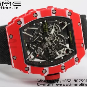 RICHARD MILLERM RM35-02 RM3502 Real Red NTPT RMF 1:1 Best Edition Skeleton Black Dial on White Nylon Strap RMUL2 - Super Clone Watch | 1:1 Best Version