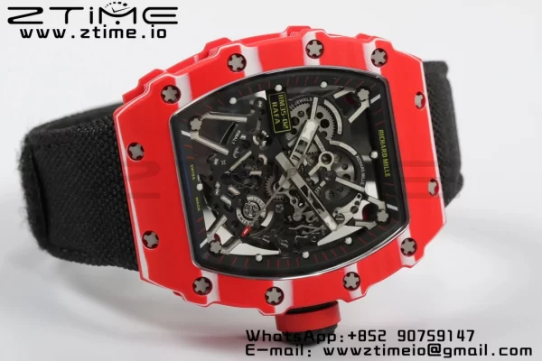 RICHARD MILLERM RM35-02 RM3502 Real Red NTPT RMF 1:1 Best Edition Skeleton Black Dial on White Nylon Strap RMUL2 - Super Clone Watch | 1:1 Best Version