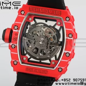 RICHARD MILLERM RM35-02 RM3502 Real Red NTPT RMF 1:1 Best Edition Skeleton Black Dial on White Nylon Strap RMUL2 - Super Clone Watch | 1:1 Best Version