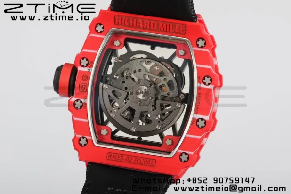 RICHARD MILLERM RM35-02 RM3502 Real Red NTPT RMF 1:1 Best Edition Skeleton Black Dial on White Nylon Strap RMUL2 - Super Clone Watch | 1:1 Best Version