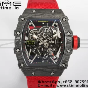 RICHARD MILLERM  RM35-02 RM3502 Real NTPT RMF 1:1 Best Edition Skeleton Black Dial on Red Nylon Strap RMUL2 - Super Clone Watch | 1:1 Best Version