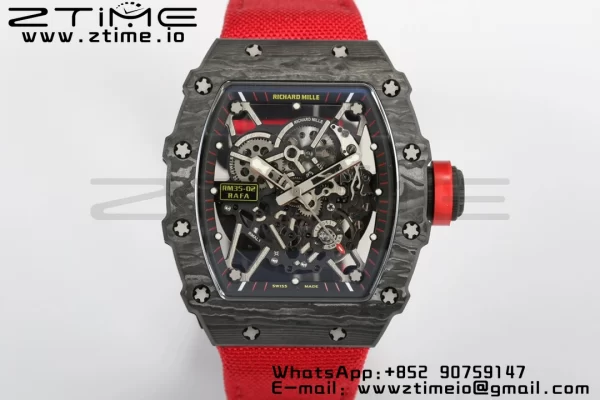 RICHARD MILLERM RM35-02 RM3502 Real NTPT RMF 1:1 Best Edition Skeleton Cadran negru pe curea de nylon roșu RMUL2 - Super Clone Watch | 1:1 Best Version