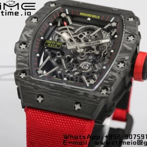 RICHARD MILLERM RM35-02 RM3502 Real NTPT RMF 1:1 Best Edition Skeleton Cadran negru pe curea de nylon roșu RMUL2 - Super Clone Watch | 1:1 Best Version