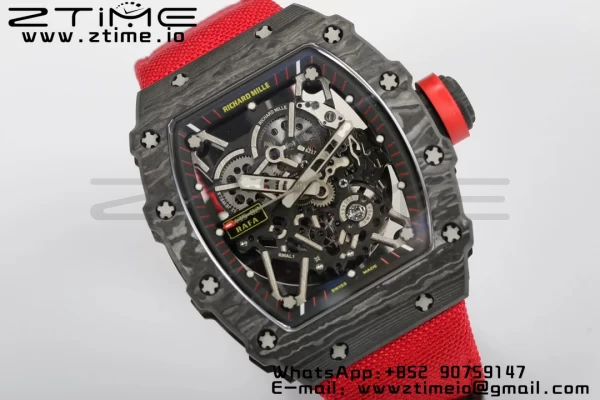RICHARD MILLERM RM35-02 RM3502 Real NTPT RMF 1:1 Best Edition Skeleton Cadran negru pe curea de nylon roșu RMUL2 - Super Clone Watch | 1:1 Best Version