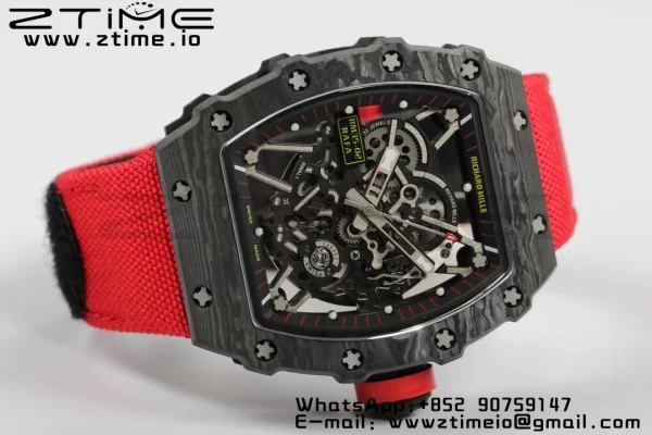 RICHARD MILLERM RM35-02 RM3502 Real NTPT RMF 1:1 Best Edition Skeleton Cadran negru pe curea de nylon roșu RMUL2 - Super Clone Watch | 1:1 Best Version
