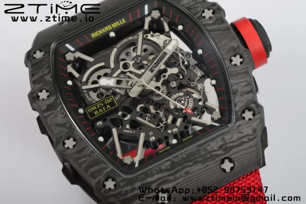 RICHARD MILLERM RM35-02 RM3502 Real NTPT RMF 1:1 Best Edition Skeleton Cadran negru pe curea de nylon roșu RMUL2 - Super Clone Watch | 1:1 Best Version