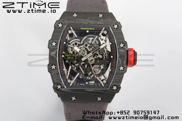 RICHARD MILLERM RM35-02 RM3502 Real NTPT RMF 1:1 Best Edition Skeleton Black Dial on Gray Nylon Strap RMUL2 - Super Clone Watch | 1:1 Best Version