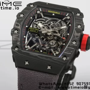 RICHARD MILLERM RM35-02 RM3502 Real NTPT RMF 1:1 Best Edition Skeleton Black Dial on Gray Nylon Strap RMUL2 - Super Clone Watch | 1:1 Best Version