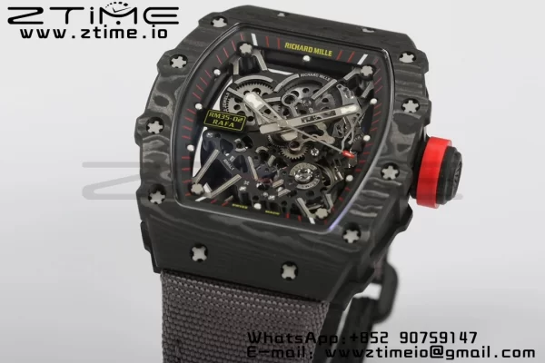RICHARD MILLERM RM35-02 RM3502 Real NTPT RMF 1:1 Best Edition Skeleton Black Dial on Gray Nylon Strap RMUL2 - Super Clone Watch | 1:1 Best Version