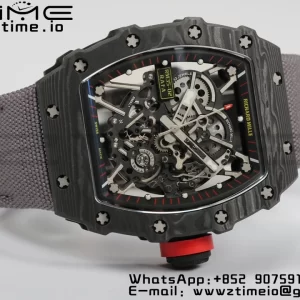 RICHARD MILLERM RM35-02 RM3502 Real NTPT RMF 1:1 Best Edition Skeleton Black Dial on Gray Nylon Strap RMUL2 - Super Clone Watch | 1:1 Best Version