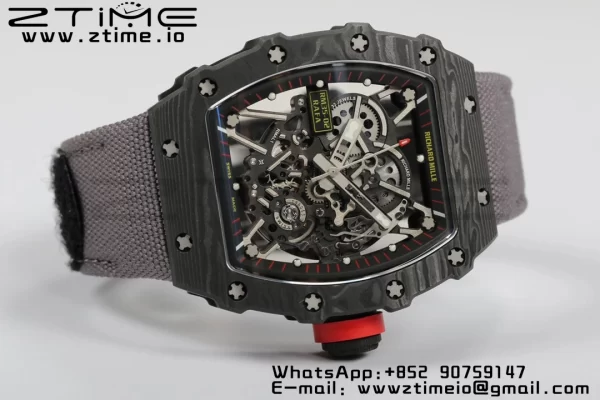 RICHARD MILLERM RM35-02 RM3502 Real NTPT RMF 1:1 Best Edition Skeleton Black Dial on Gray Nylon Strap RMUL2 - Super Clone Watch | 1:1 Best Version