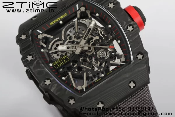 RICHARD MILLERM RM35-02 RM3502 Real NTPT RMF 1:1 Best Edition Skeleton Black Dial on Gray Nylon Strap RMUL2 - Super Clone Watch | 1:1 Best Version