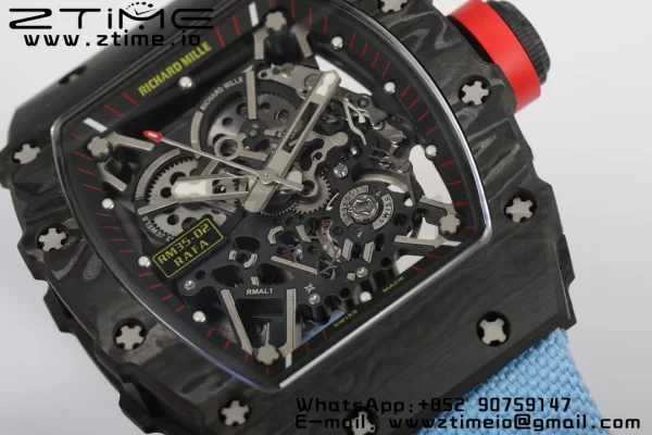 RICHARD MILLERM  RM35-02 RM3502 Real NTPT RMF 1:1 Best Edition Skeleton Black Dial on Blue  Nylon Strap RMUL2 - Super Clone Watch | 1:1 Best Version