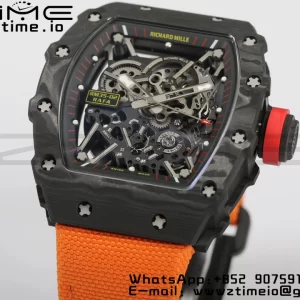 RICHARD MILLERM RM35-02 RM3502 リアルNTPT RMF 1:1ベストエディション スケルトン ブラックダイヤル オレンジナイロンストラップ RMUL2 - スーパークローンウォッチ｜1:1ベストバージョン