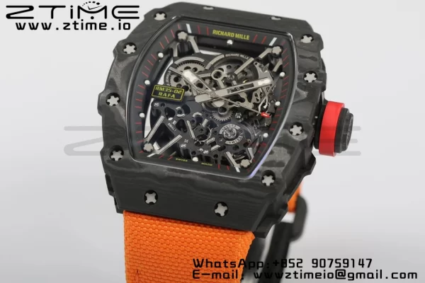 RICHARD MILLERM RM35-02 RM3502 リアルNTPT RMF 1:1ベストエディション スケルトン ブラックダイヤル オレンジナイロンストラップ RMUL2 - スーパークローンウォッチ｜1:1ベストバージョン