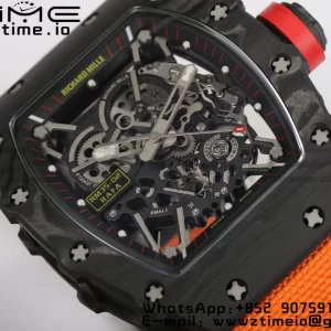 RICHARD MILLERM RM35-02 RM3502 リアルNTPT RMF 1:1ベストエディション スケルトン ブラックダイヤル オレンジナイロンストラップ RMUL2 - スーパークローンウォッチ｜1:1ベストバージョン