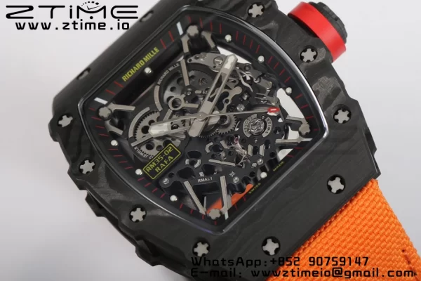 RICHARD MILLERM RM35-02 RM3502 リアルNTPT RMF 1:1ベストエディション スケルトン ブラックダイヤル オレンジナイロンストラップ RMUL2 - スーパークローンウォッチ｜1:1ベストバージョン