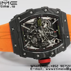 RICHARD MILLERM RM35-02 RM3502 リアルNTPT RMF 1:1ベストエディション スケルトン ブラックダイヤル オレンジナイロンストラップ RMUL2 - スーパークローンウォッチ｜1:1ベストバージョン