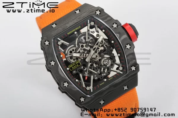 RICHARD MILLERM RM35-02 RM3502 リアルNTPT RMF 1:1ベストエディション スケルトン ブラックダイヤル オレンジナイロンストラップ RMUL2 - スーパークローンウォッチ｜1:1ベストバージョン