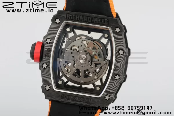 RICHARD MILLERM RM35-02 RM3502 リアルNTPT RMF 1:1ベストエディション スケルトン ブラックダイヤル オレンジナイロンストラップ RMUL2 - スーパークローンウォッチ｜1:1ベストバージョン