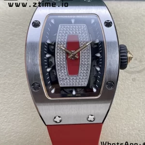 RICHARD MILLERM RM007 RM07-01 SS BBA Best Edition Black dial with diamond centre on Red Rubber Strap - Super Clone Watch | 1:1 Best Version