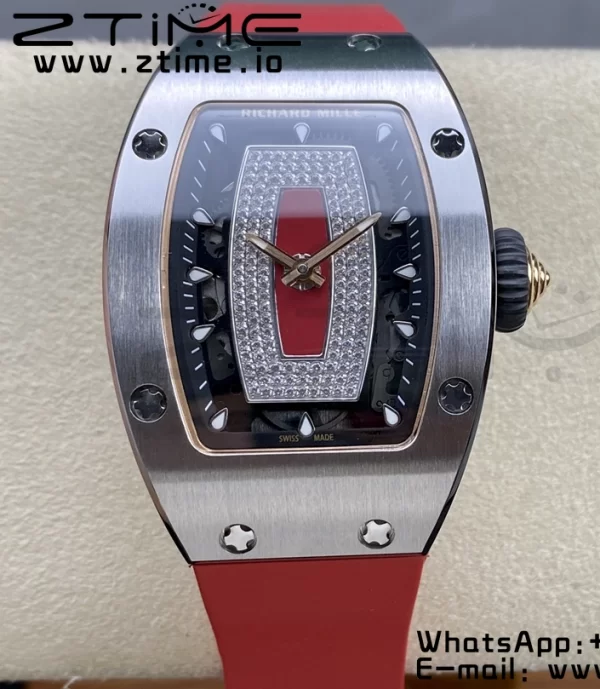 RICHARD MILLERM RM007 RM07-01 SS BBA Best Edition Black dial with diamond centre on Red Rubber Strap - Super Clone Watch | 1:1 Best Version