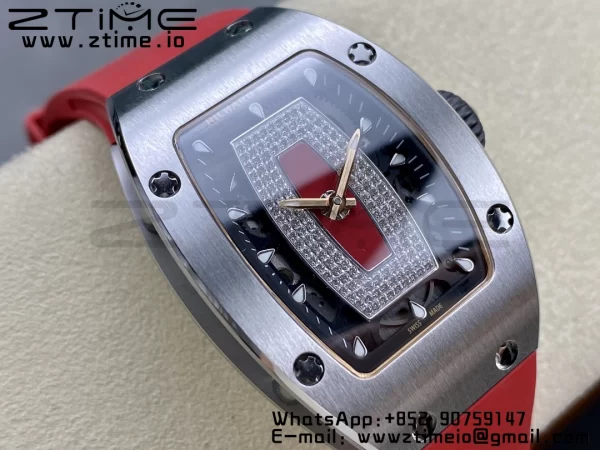 RICHARD MILLERM RM007 RM07-01 SS BBA Best Edition Black dial with diamond centre on Red Rubber Strap - Super Clone Watch | 1:1 Best Version